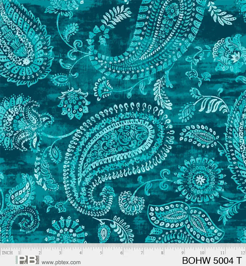 Blue Teal Bohemia Cotton Wideback Fabric per yard