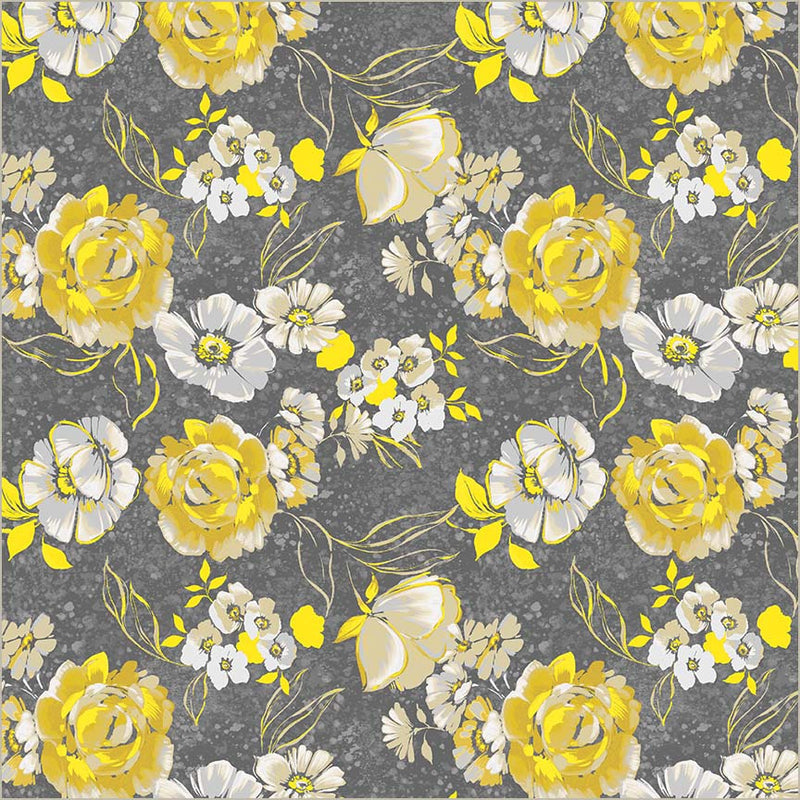 Grey Verona Fiori Cotton 44/45 Fabric Per Yard