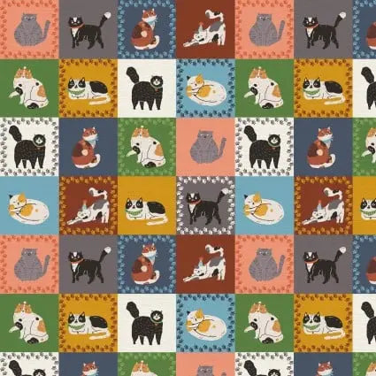 Here Kitty, Kitty Cat Squares 43"/44" Fabric Per Yard