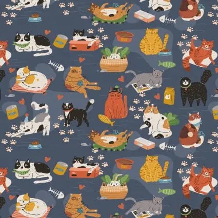 Here Kitty, Kitty Feline Frenzy 43"/44" Fabric Per Yard