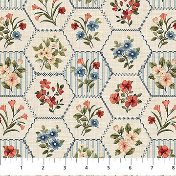 Hexagon Cream Multi Farmhouse DP28603-11 Cotton 44"/45" Fabric Per Yard