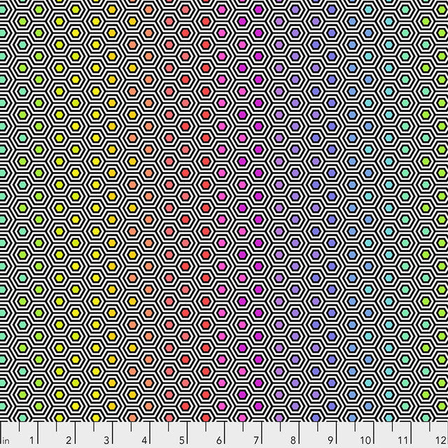 Ink Hexy Rainbow True Colors 44"/45" Cotton Fabric Per Yard