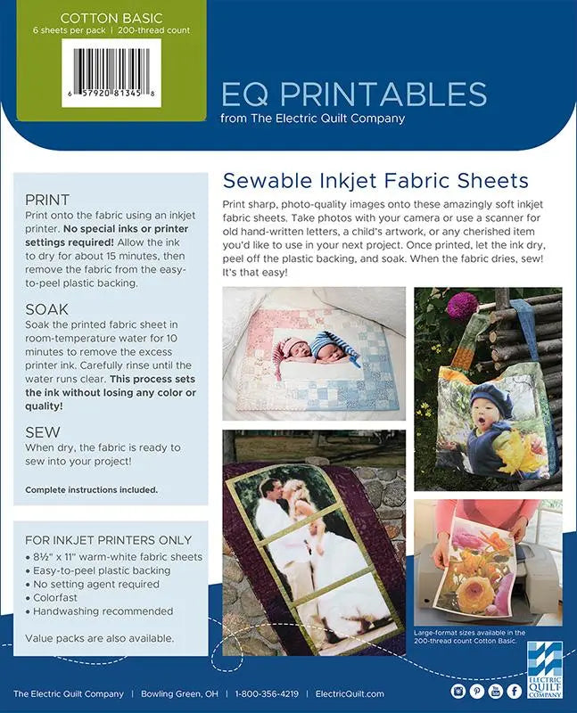 Inkjet Cotton Sheets by Electric Quilt - 6 count 8.5x11