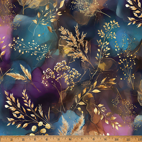 Jewel Midnight Flora A Hoffman Spectrum Print Cotton 43"/44" Fabric Per Yard