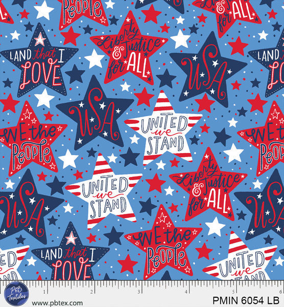 Light Blue Patriotic Minis PMIN-6054-LB Cotton 44/45 Fabric Per Yard
