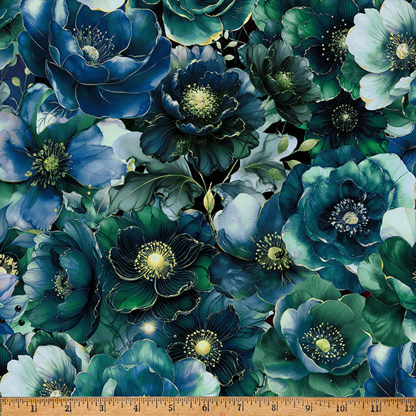 Mallard Midnight Flora A Hoffman Spectrum Print Cotton 43"/44" Fabric Per Yard