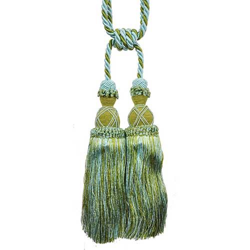 Milante Collection - 11" Length DOUBLE TASSEL TIEBACK - BT-622-03/14 Light Blue and Mint Green