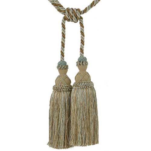 Milante Collection - 11" Length DOUBLE TASSEL TIEBACK - BT-622-16/33 Sable and Turquoise