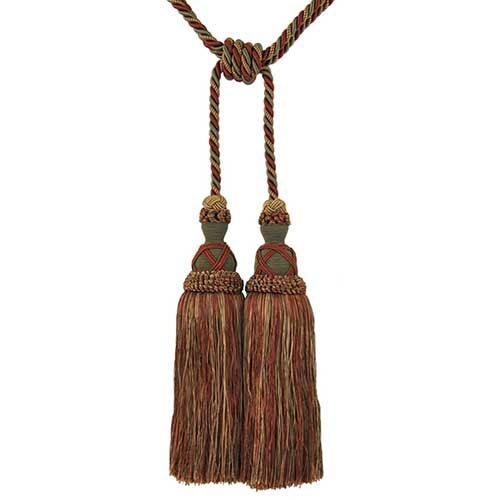 Milante Collection - 11" Length DOUBLE TASSEL TIEBACK - BT-622-17/38 Wine Red and Taupe
