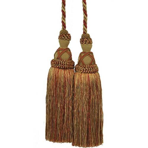 Milante Collection - 11" Length DOUBLE TASSEL TIEBACK - BT-622-88/61 Dark Brick and Mocha