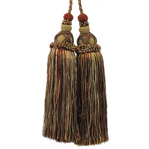 Milante Collection - 8 1/2" Length TASSEL CHAIR TIE - BT-623-82/17 Taupe and Wine Red