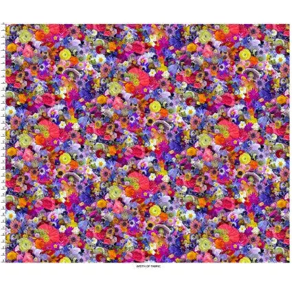 Multi Floral Kaleidoscope Cotton Wideback Fabric per yard