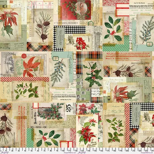 Multi Holidays Past Collage Cotton Wideback Fabric per yard