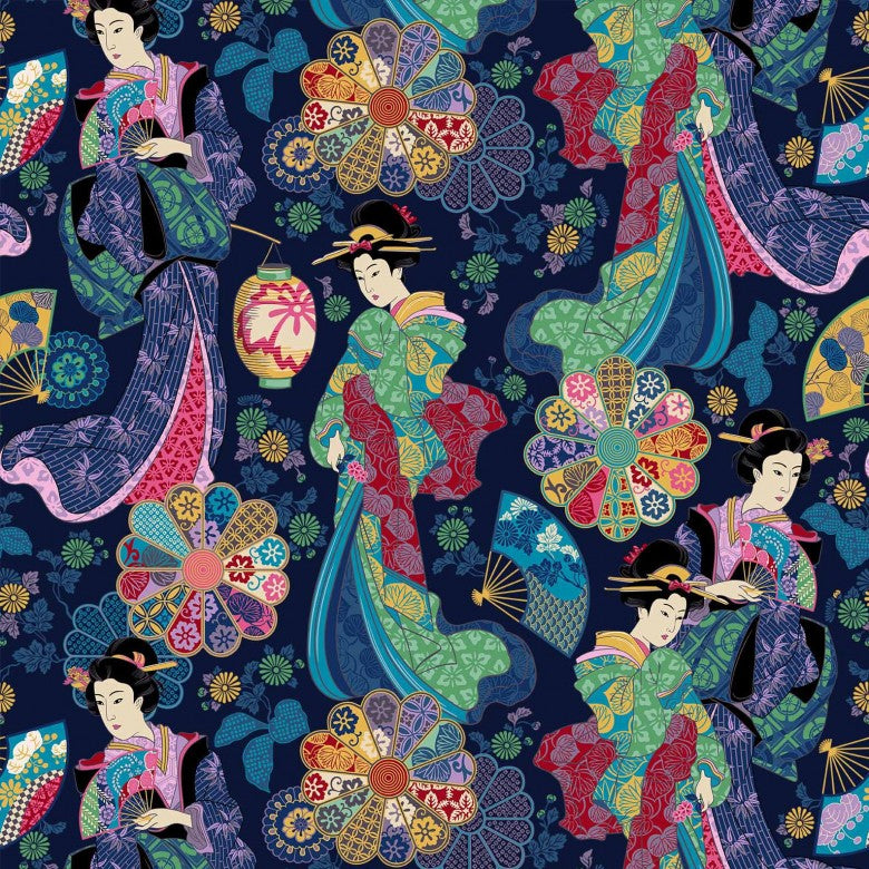 Navy Floating Worlds Cotton 43"/44" Fabric Per Yard