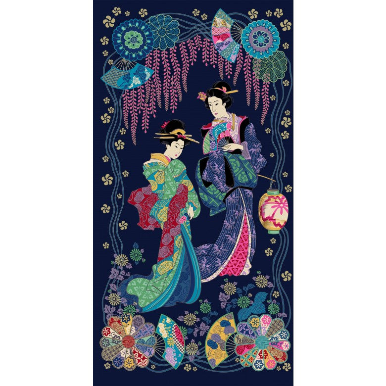 Navy Moonlit Kimono Panel -24"