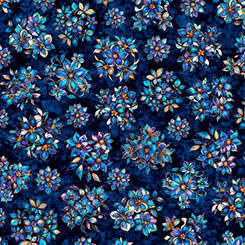 Navy Mosaic Blooms Tossed Floral Cotton 44/45 Fabric Per Yard