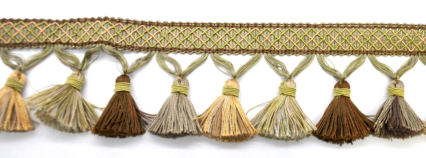 Odyssey Collection - 3 1/2" Tassel Fringe (25 Yard Roll) - BF-4500-63/82 Mint and Brown