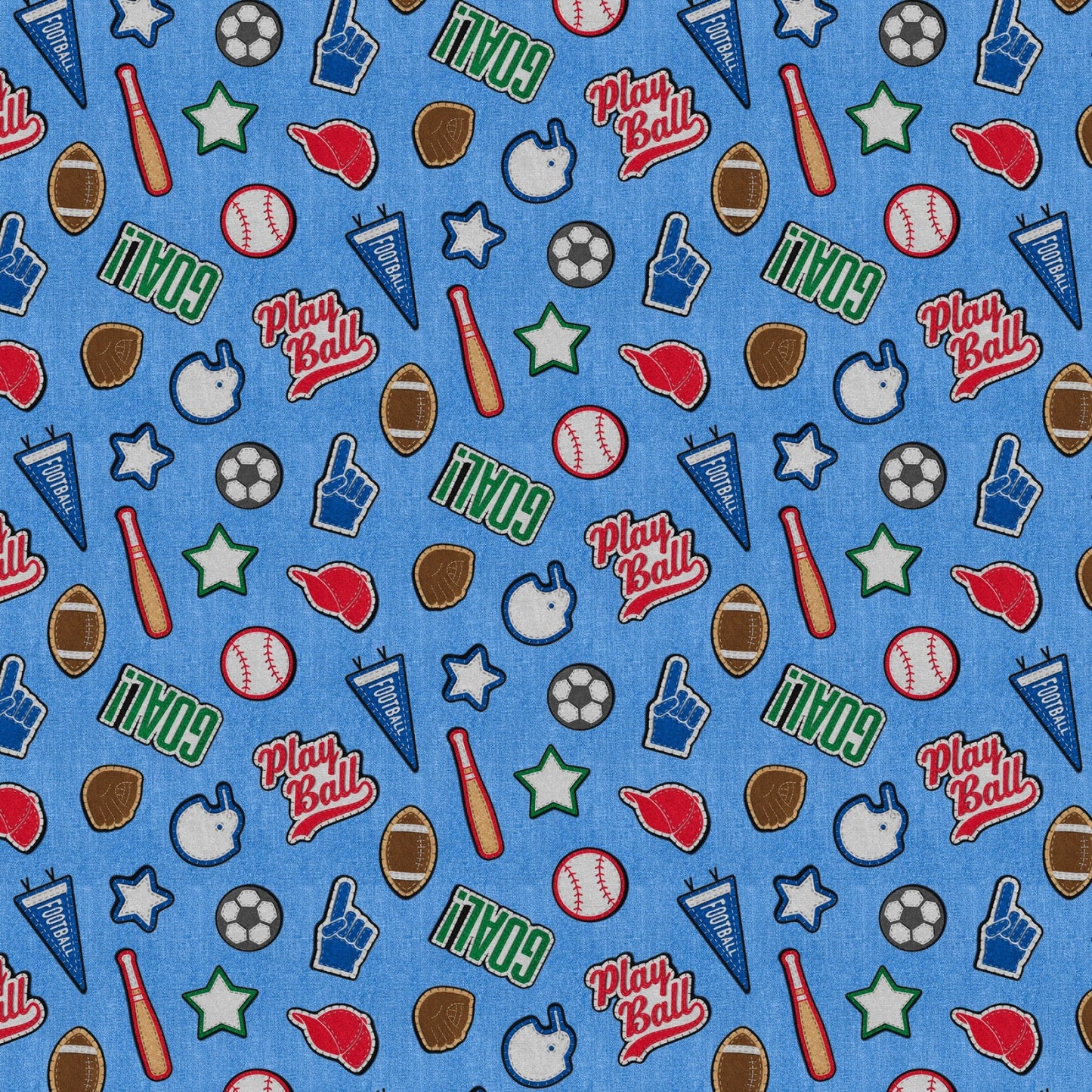 Blue Patch Perfect Sports Cotton 43"/44" Fabric Per Yard