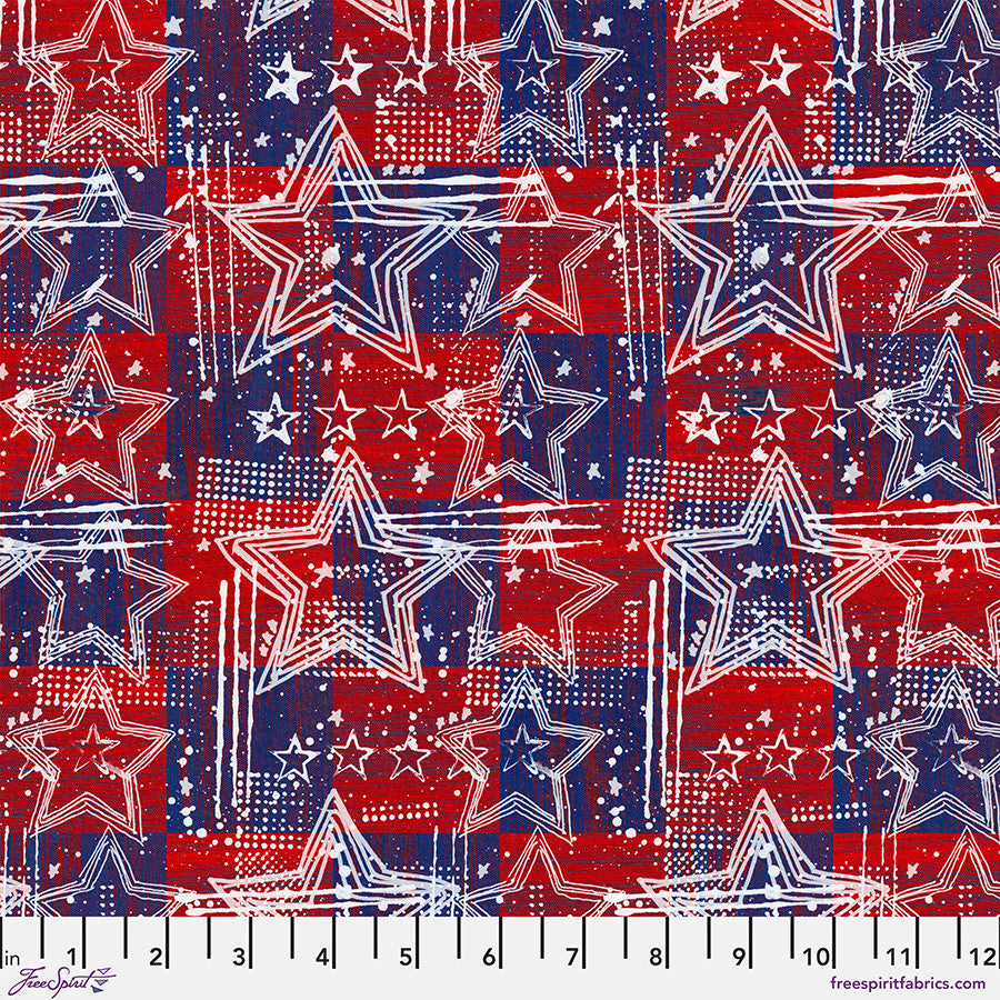 Spangled Stars - Patriotic Americana Cotton 44"/45" Fabric Per Yard