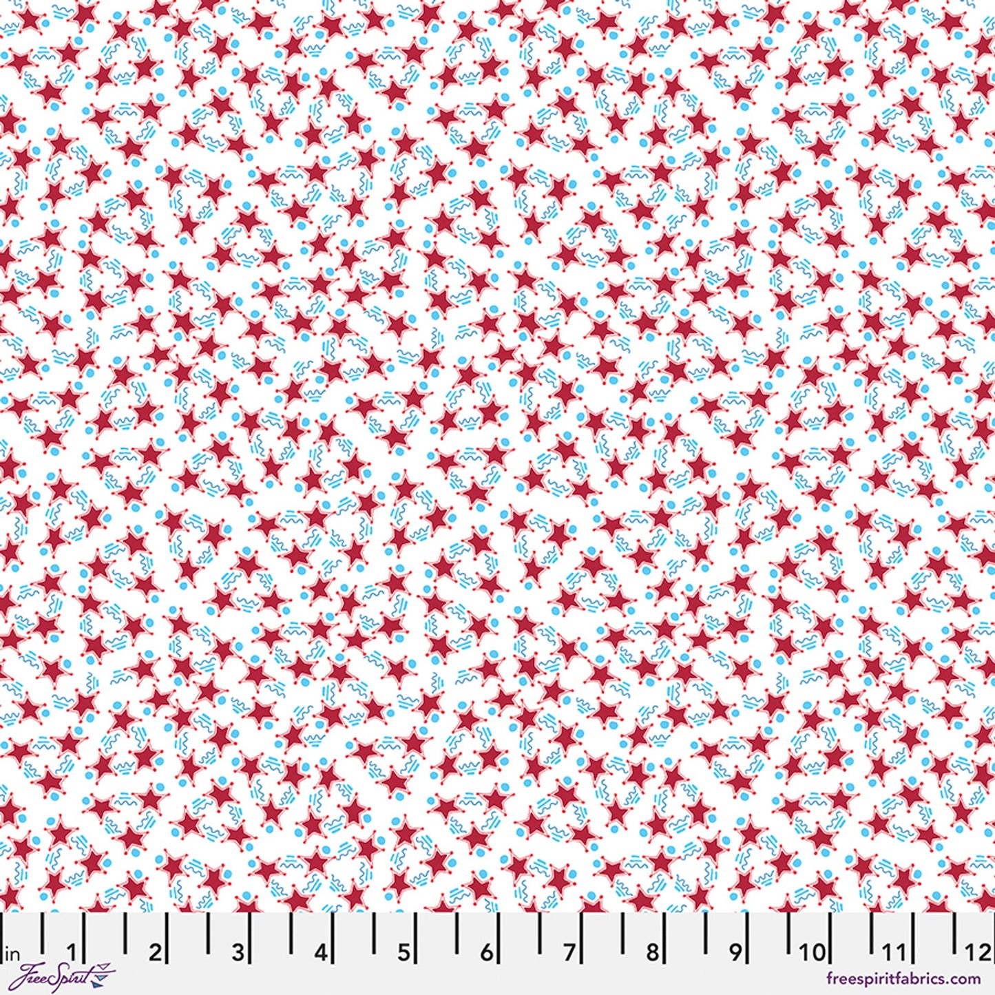 White Stars, Stripes & Squiggles Americas Birthday Cotton 44"/45" Fabric Per Yard