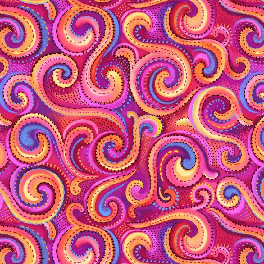 Pink Whirlwind Swirl Cotton Wideback Fabric per yard