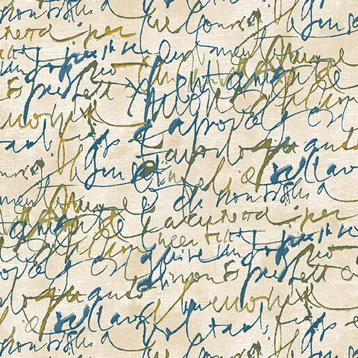 Prussian/Cream Fluidity Script Large Cotton 44/45" Fabric Per Yard