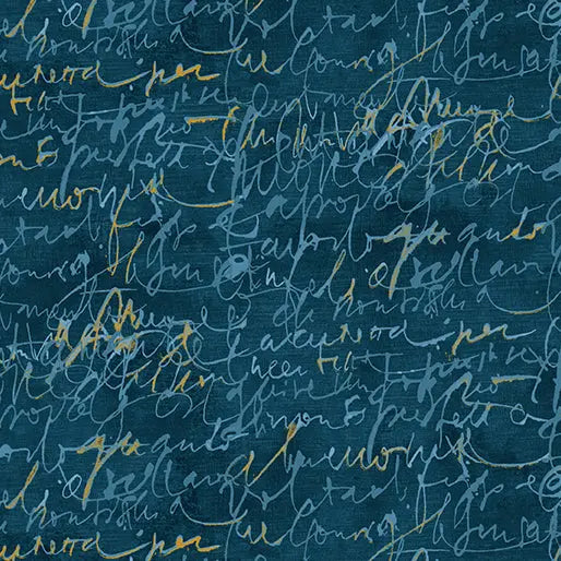 Prussian Fluidity Script Small Cotton 44/45" Fabric Per Yard