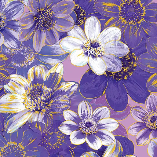 Purple Violet Garden Impressions Cotton 44"/45" Fabric Per Yard