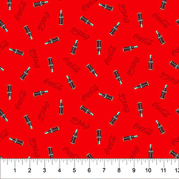 Red Bottle Toss Coca-Cola Cotton 44"/45" Fabric Per Yard