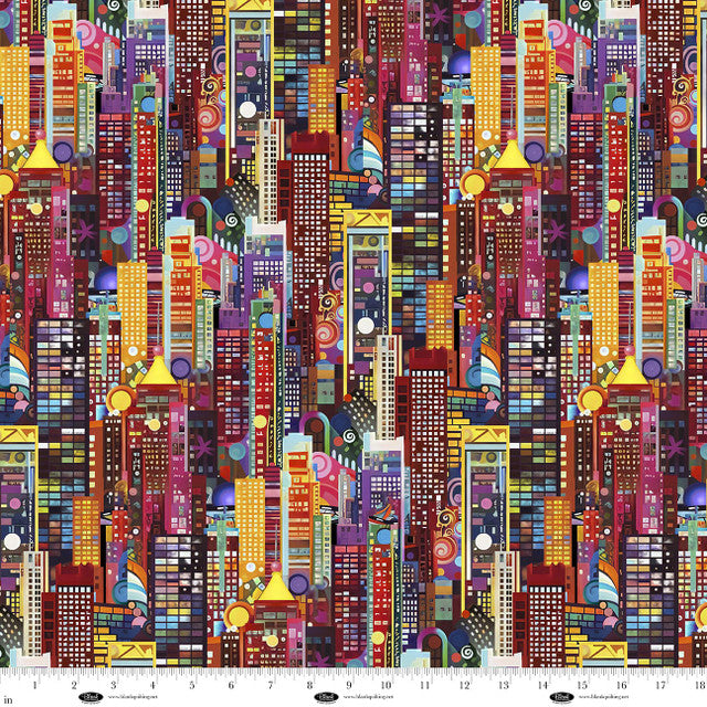 Red City Skyscrapers Metro Mirage Cotton 44"/45" Fabric Per Yard
