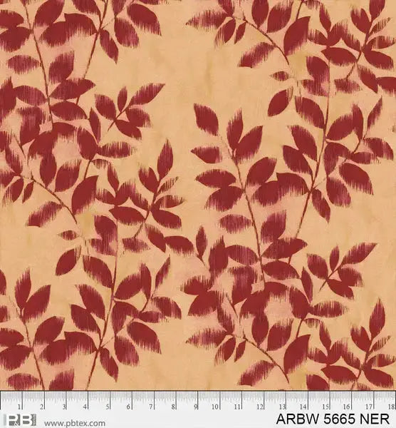 Red On Brown Arboretum Cotton Wideback Fabric ( 1 1/2 yard pack )