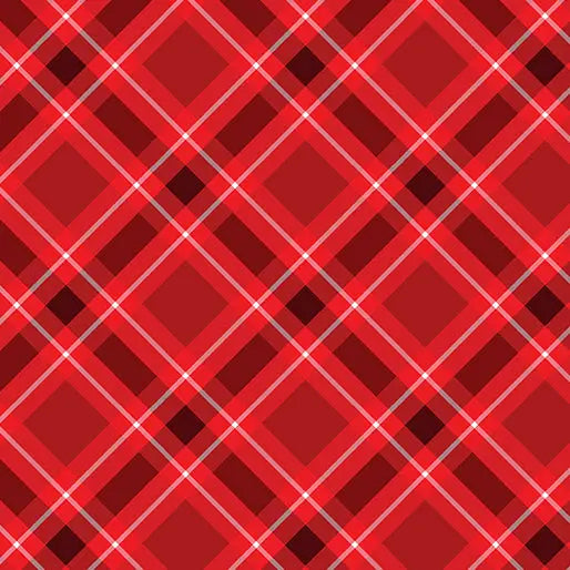 Red Scarlet Plaid Cotton Wideback Fabric per yard