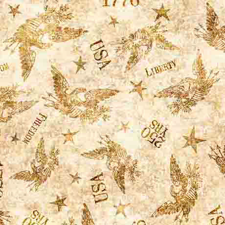Natural Tonal American Eagle 1776 Cotton 44"/45" Fabric Per Yard