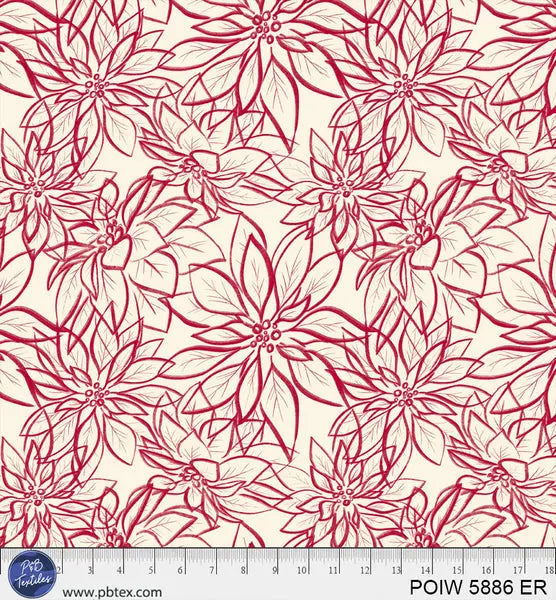 Red on Cream Poinsettia Cotton Wideback Fabric per yard