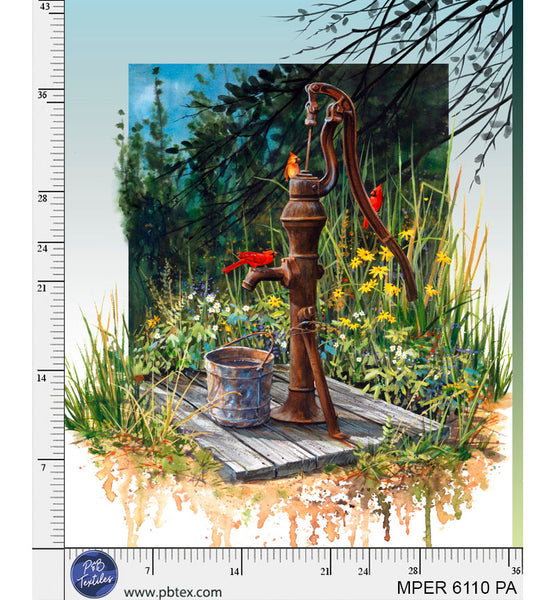 Rusted Water Pump Meadow Perch MPER-6110-PA Cotton 44/45 Fabric Per Yard