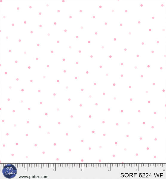 Sorbet Flannel White With Pink Tonal Dots Cotton 44" / 45" Fabric per yard