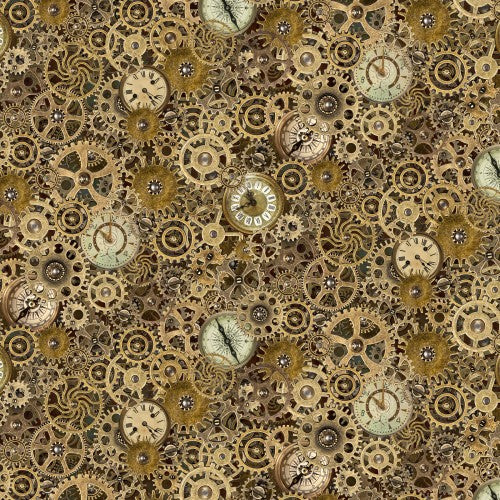 Steampunk Menagerie Gears & Clocks Cotton 44"/45" Fabric Per Yard