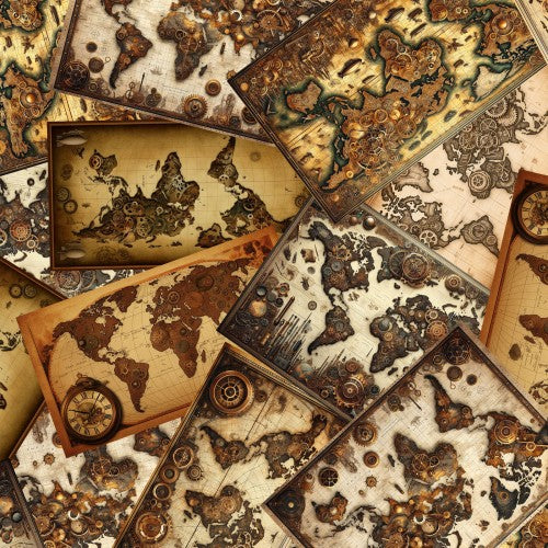 Steampunk Menagerie Maps Cotton 44"/45" Fabric Per Yard