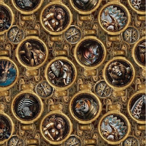 Steampunk Menagerie Portraits Cotton 44"/45" Fabric Per Yard