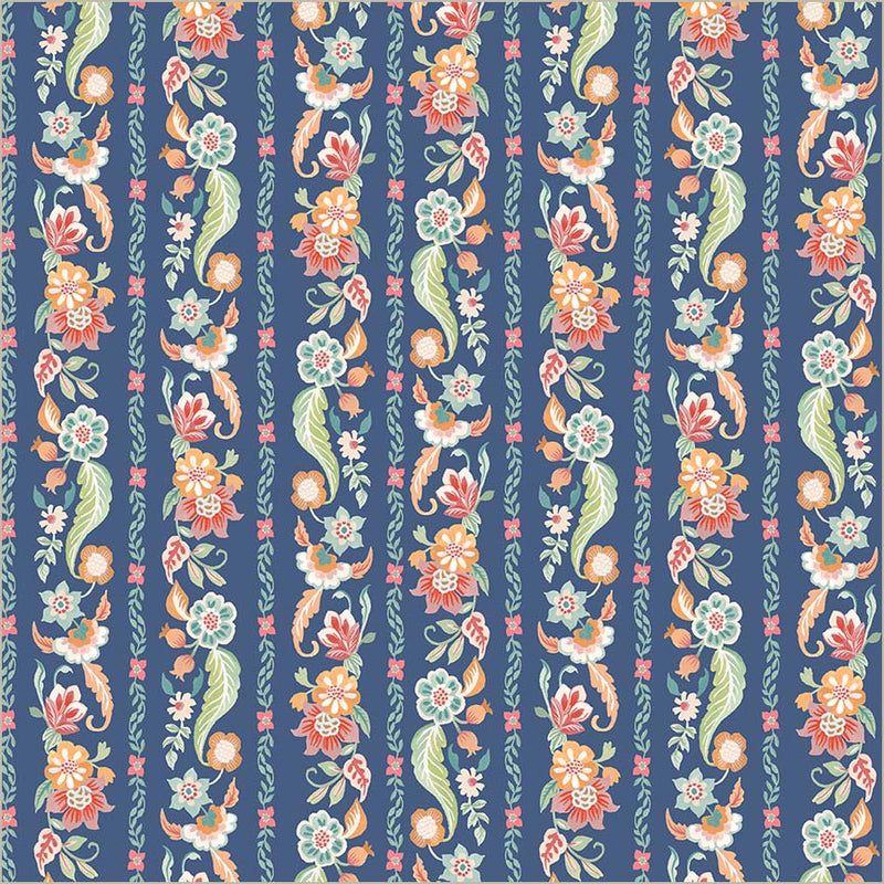 Tapestry Gilded Garland Soft Blue Cotton 43/44 Fabric Per Yard