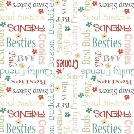 White Life is Better With Friends Wideback Cotton Fabric per yard
