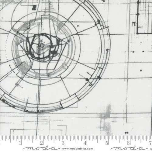 White Modern Backgrounds Blueprint Cotton Wideback Fabric Per Yard - ( 1 3/4 Yard Pack )