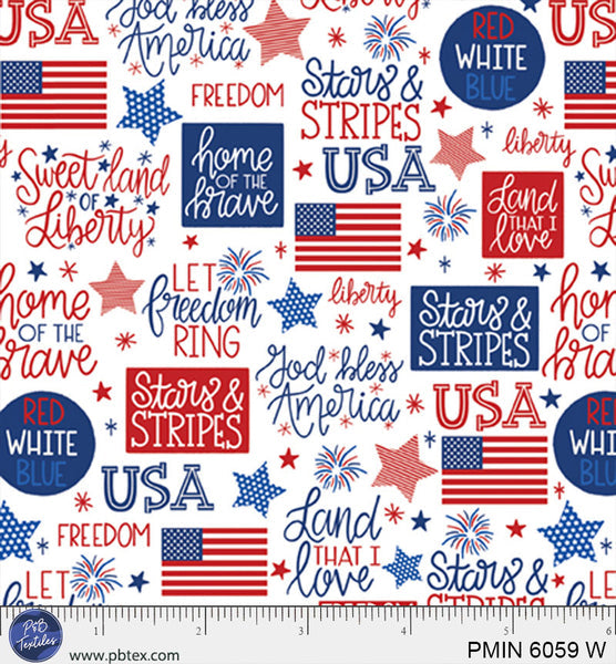 White Patriotic Minis PMIN-6059-W Cotton 44/45 Fabric Per Yard