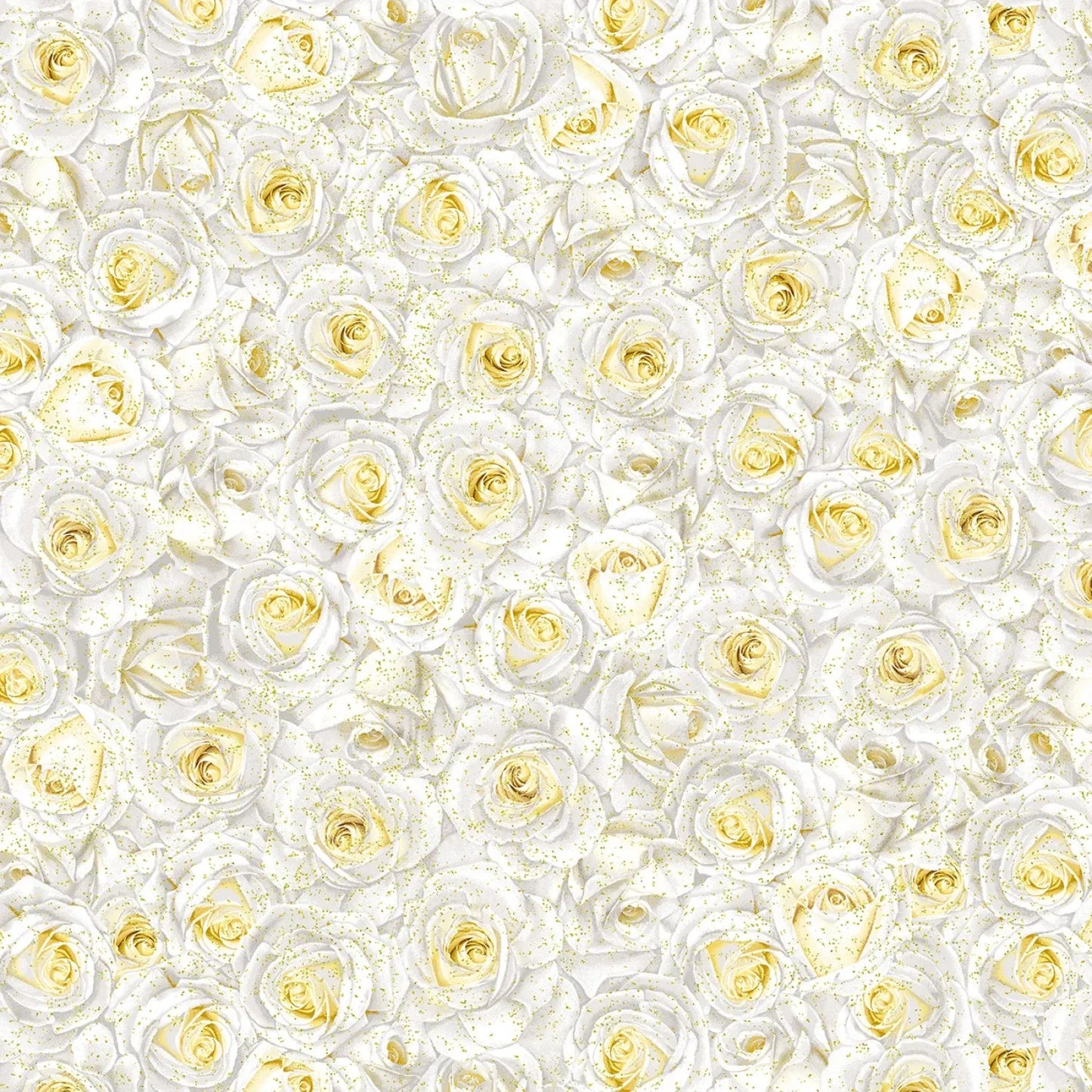 White Winter Rose Packed Metallic Roses 44"/45" Fabric Per Yard