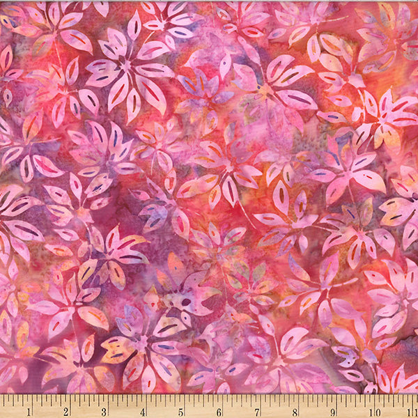 Shrimp Bali Batik Leaves Cotton 44"/45" Fabric Per Yard