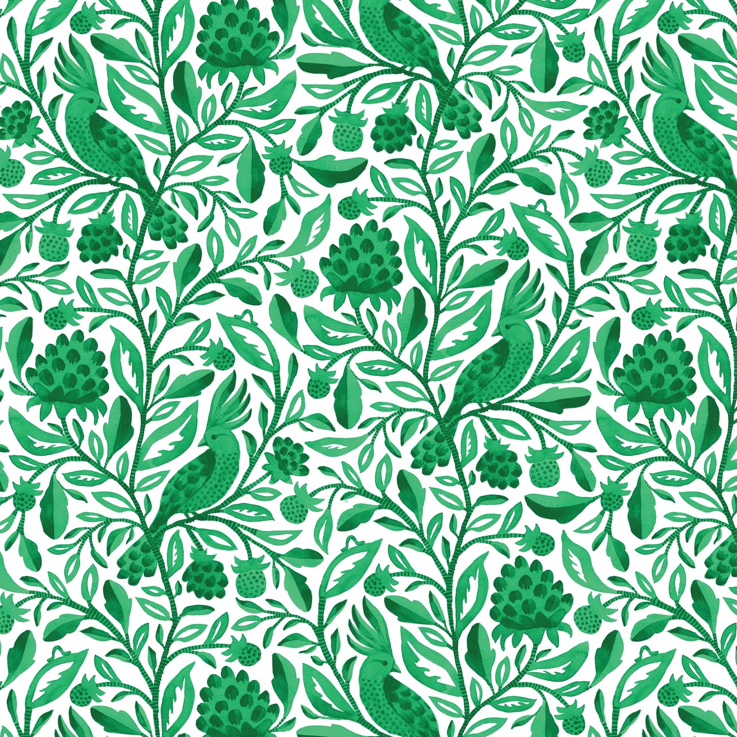 Green Esmralda Birds and Branches Cotton 44/45 Fabric Per Yard
