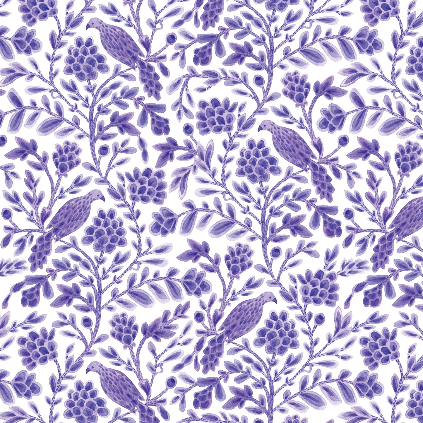 Purple Yolanda Birds and Branches Cotton 44/45 Fabric Per Yard