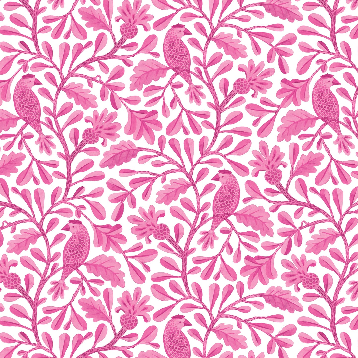 Bubblegum Roux Birds and Branches Cotton 44/45 Fabric Per Yard