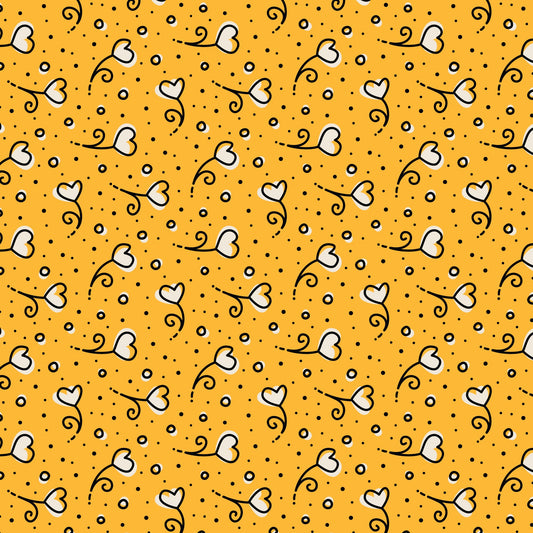 Yellow Heart Blossoms Love Ink 3384 Cotton 44/45 Fabric Per Yard