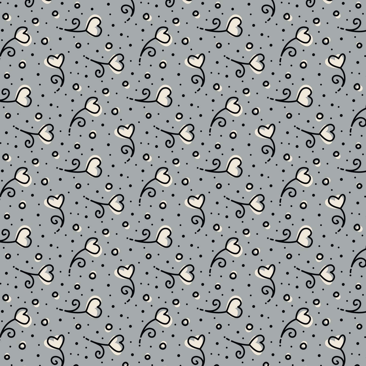 Gray Heart Blossoms Love Ink 3384 Cotton 44/45 Fabric Per Yard